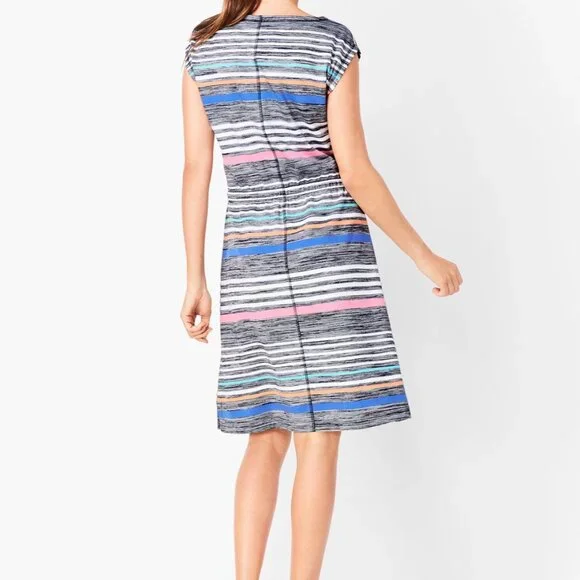 Talbots Women's Multi-Color Stripe Shift Drawstring Waist Comfy Dress ~ Small - Picture 2 of 10